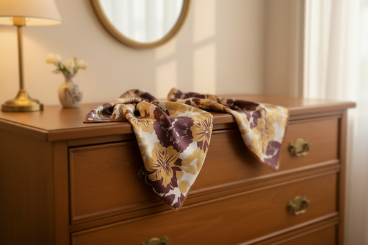 Silk foulard scarf featuring a multicolour floral print