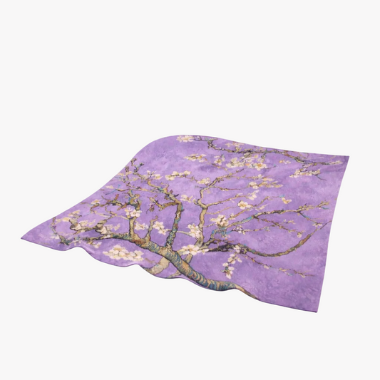 Premium Silk Bandana Almond Blossom Lilac – Timeless Designer Style