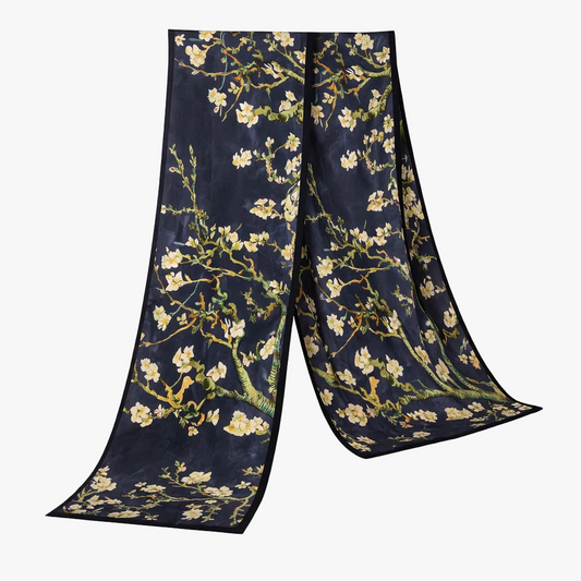 Almond Blossoms – Vincent van Gogh Silk Scarf (45 × 165 cm) | Navy