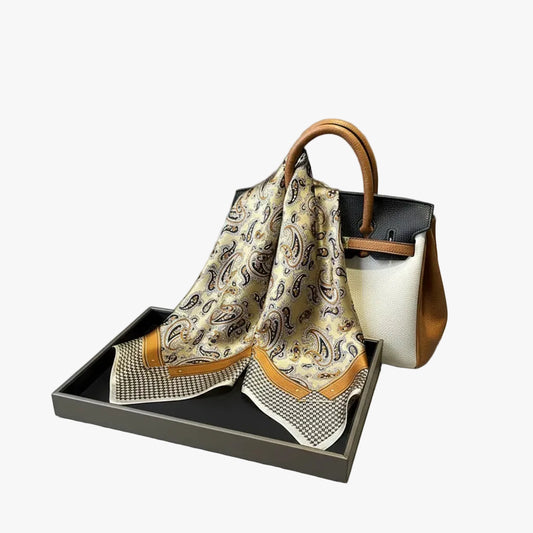Silk foulard scarf in camel