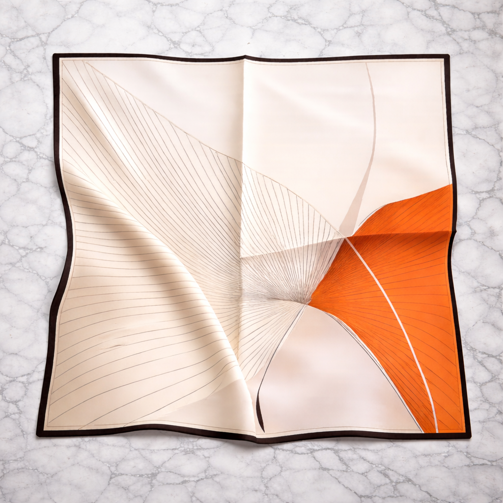 Lines in orange silk foulard scarf