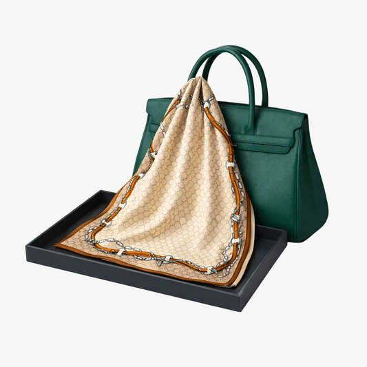 Luxury Silk Foulard Scarf in Beige & Brown – Elegant Designer Silk Scarf