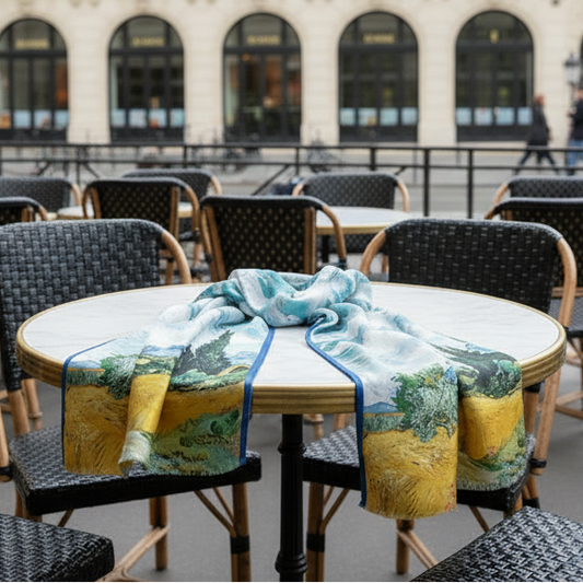 Silk scarf featuring a beautiful cypress print