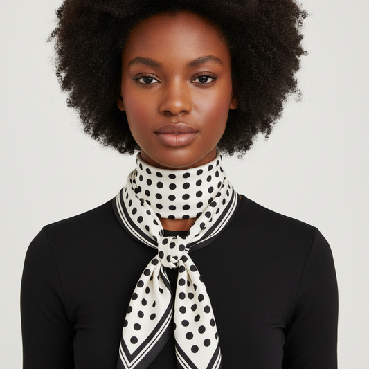 Luxury Silk Foulard Scarf Polka Large Dot Pattern – Elegant Designer Silk Scarf