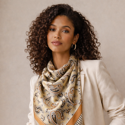 Luxury Silk Foulard Scarf in Camel – Elegant Designer Silk Scarf