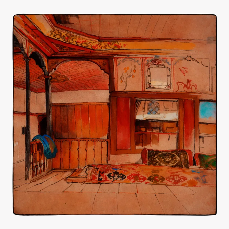 Bandana inspired by an ornate interior in warm hues